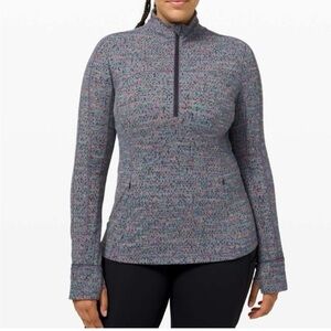 LULULEMON Neon Tweed Jacquard Battleship Electric Coral Run Briskly 1/2 Zip SZ 2